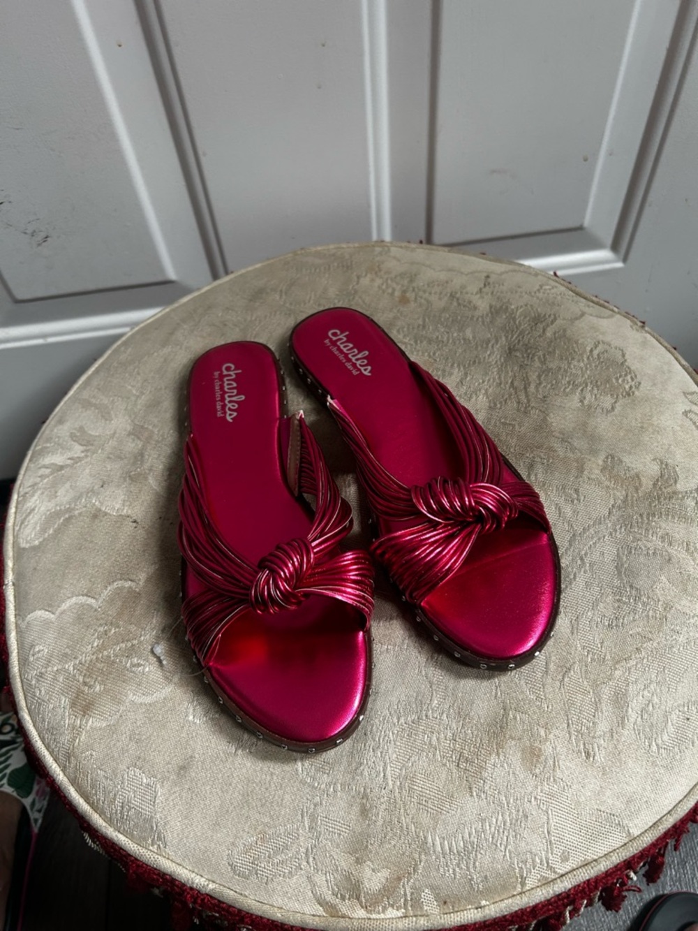 Charles By Charles David Metallic Fuchsia Knot Slide Mules